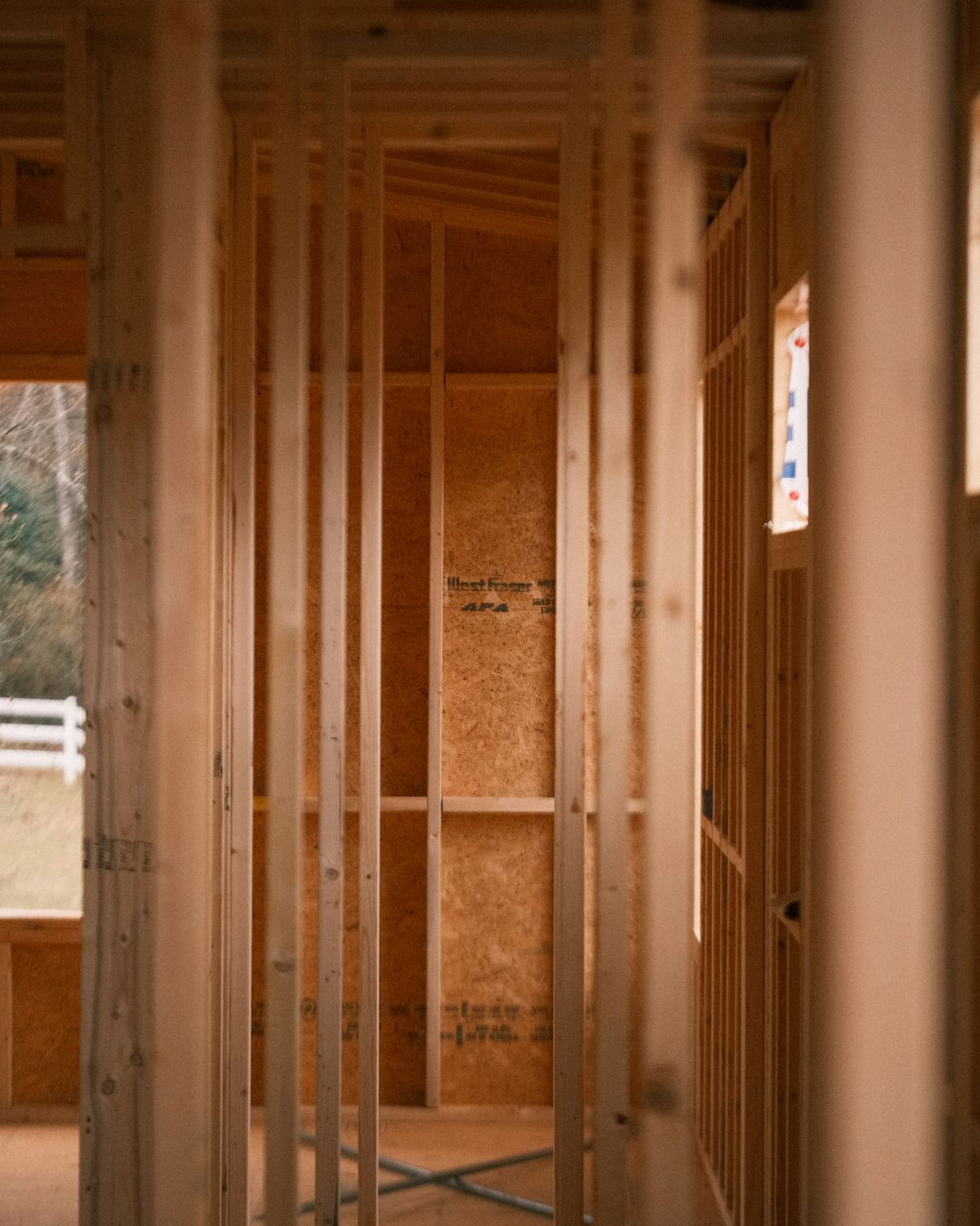 Wood framing inside a building under construction