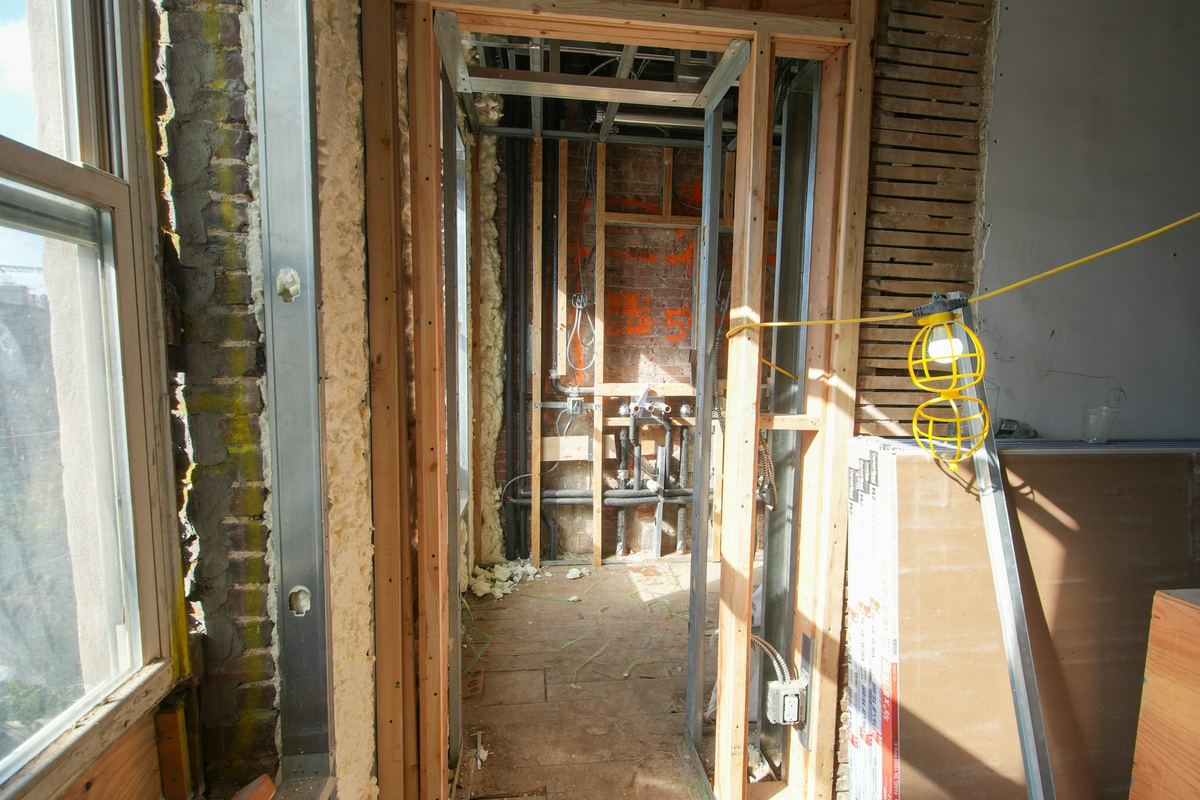 Interior renovation with exposed framing