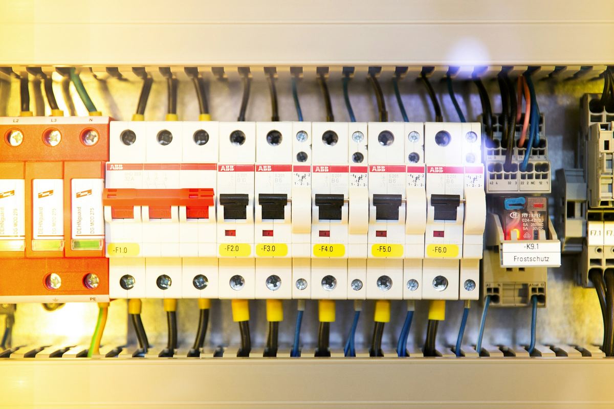 Circuit breakers and wiring inside an electrical panel